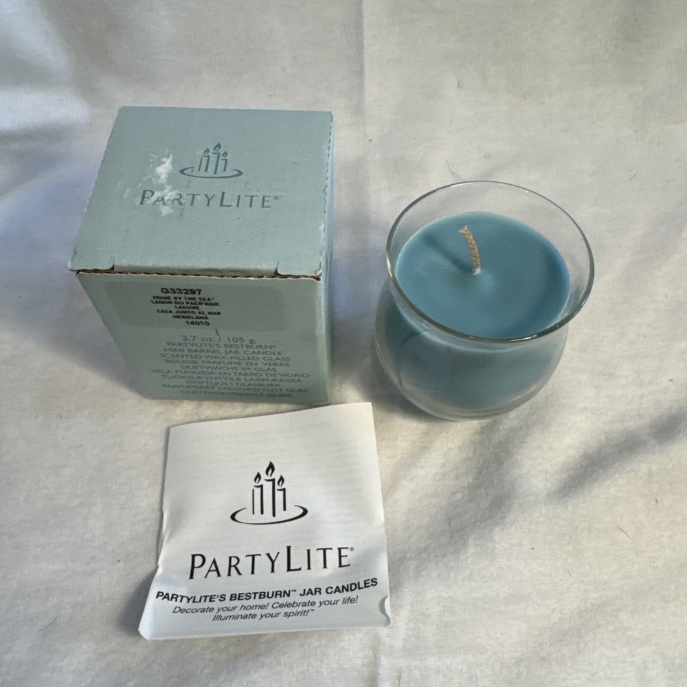 NOS Retired PartyLite Bestburn 3.7oz Mini Barrel Jar Candle Home By The Sea